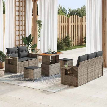 vidaXL Sodo Sofų Rinkinys su pagalve 8 pcs Pilka poliratanas