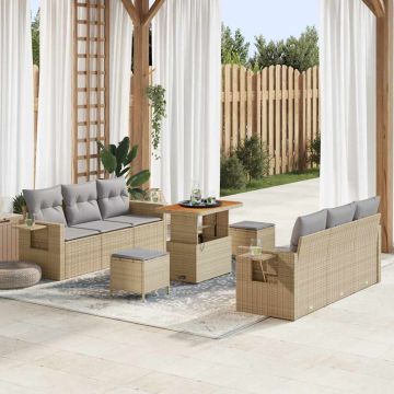 vidaXL Sodo Sofų Rinkinys su pagalve 9 pcs Smėlio poliratanas