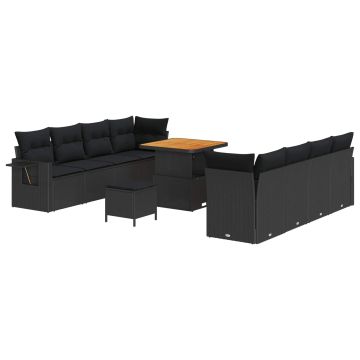 vidaXL Sodo Sofų Rinkinys su saugykla 11 pcs Juoda Poli ratanas