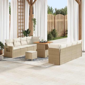 vidaXL Sodo Sofų Rinkinys su saugykla 11 pcs Smėlio Poli ratanas