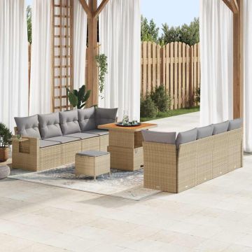 vidaXL Sodo Sofų Rinkinys su pagalve 11 pcs Smėlio Poli ratanas