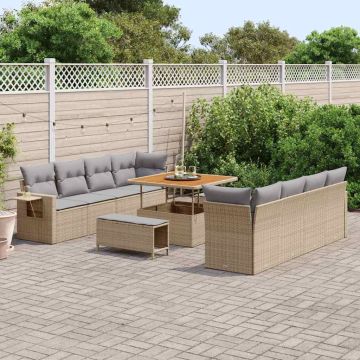 vidaXL Sodo Sofų Rinkinys su pagalve 11 pcs Smėlio Poli ratanas