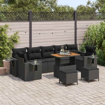 vidaXL Sodo Sofų Rinkinys 10 pcs Juoda poliratanas