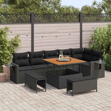 vidaXL Sodo Sofų Rinkinys 9 pcs Juoda poliratanas
