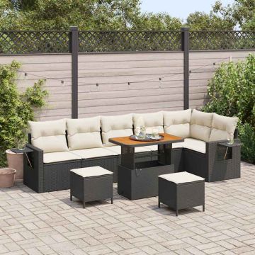 vidaXL Sodo Sofų Rinkinys 9 pcs Juoda poliratanas