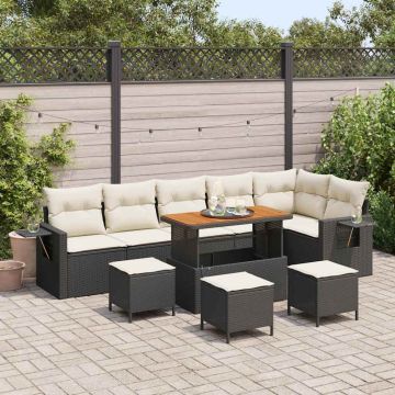 vidaXL Sodo Sofų Rinkinys 10 pcs Juoda poliratanas