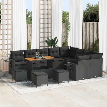 vidaXL Sodo Sofų Rinkinys 13 pcs Juoda poliratanas