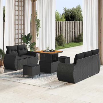vidaXL Sodo Sofų Rinkinys 8 pcs Juoda poliratanas