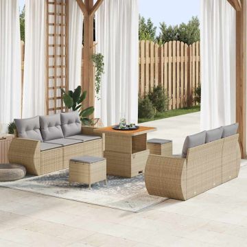 vidaXL Sodo Sofų Rinkinys su pagalve 9 pcs Smėlio poliratanas