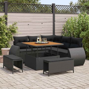 vidaXL Sodo Sofų Rinkinys 8 pcs Juoda poliratanas