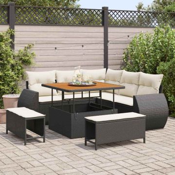 vidaXL Sodo Sofų Rinkinys 8 pcs Juoda poliratanas