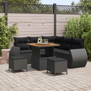 vidaXL Sodo Sofų Rinkinys 8 pcs Juoda poliratanas