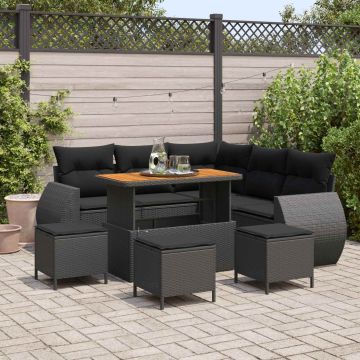 vidaXL Sodo Sofų Rinkinys 9 pcs Juoda poliratanas
