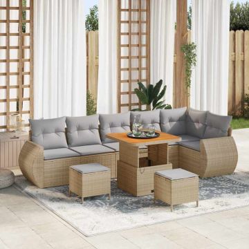 vidaXL Sodo Sofų Rinkinys 9 pcs Smėlio poliratanas