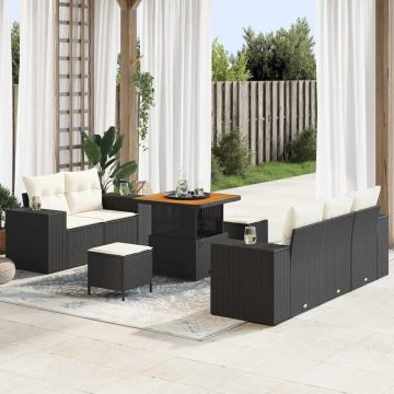 vidaXL Sodo Sofų Rinkinys 8 pcs Juoda poliratanas