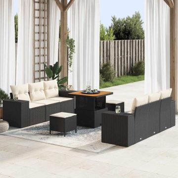 vidaXL Sodo Sofų Rinkinys su pagalve 9 pcs Juoda Poli ratanas