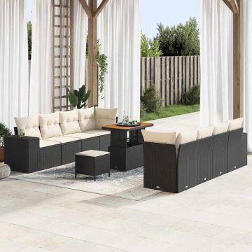 vidaXL Sodo Sofų Rinkinys su pagalve 11 pcs Juoda poliratanas