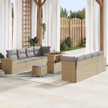 vidaXL Sodo Sofų Rinkinys su pagalve 11 pcs Smėlio poliratanas