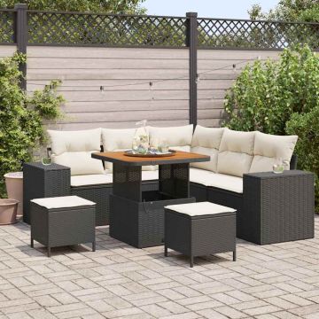 vidaXL Sodo Sofų Rinkinys su pagalve 8 pcs Juoda poliratanas
