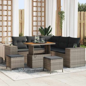 vidaXL Sodo Sofų Rinkinys su pagalve 8 pcs Pilka poliratanas