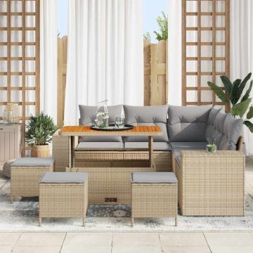 vidaXL Sodo Sofų Rinkinys su pagalve 9 pcs Smėlio poliratanas