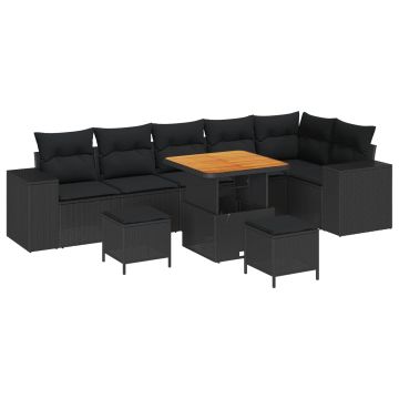vidaXL Sodo Sofų Rinkinys su pagalve 9 pcs Juoda poliratanas