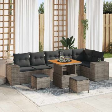 vidaXL Sodo Sofų Rinkinys su pagalve 9 pcs Pilka poliratanas
