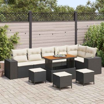 vidaXL Sodo Sofų Rinkinys 10 pcs Juoda poliratanas