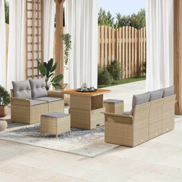 vidaXL Sodo Sofų Rinkinys su pagalve 8 pcs Smėlio poliratanas