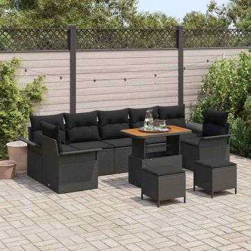 vidaXL Sodo Sofų Rinkinys su pagalve 10 pcs Juoda poliratanas