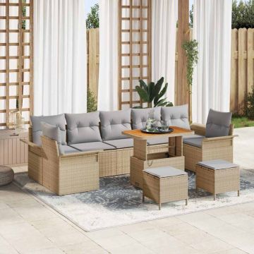 vidaXL Sodo Sofų Rinkinys su pagalve 10 pcs Smėlio poliratanas