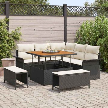vidaXL Sodo Sofų Rinkinys su pagalve 8 pcs Juoda poliratanas