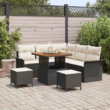 vidaXL Sodo Sofų Rinkinys su pagalve 8 pcs Juoda poliratanas