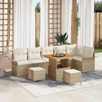 vidaXL Sodo Sofų Rinkinys su pagalve 9 pcs Smėlio poliratanas