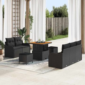 vidaXL Sodo Sofų Rinkinys su pagalve 8 pcs Juoda poliratanas