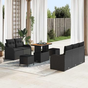 vidaXL Sodo Sofų Rinkinys su pagalve 8 pcs Juoda poliratanas