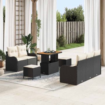 vidaXL Sodo Sofų Rinkinys su pagalve 8 pcs Juoda poliratanas