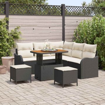 vidaXL Sodo Sofų Rinkinys su pagalve 8 pcs Juoda poliratanas