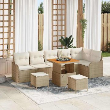 vidaXL Sodo Sofų Rinkinys su pagalve 9 pcs Smėlio poliratanas