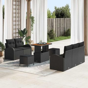 vidaXL Sodo Sofų Rinkinys su pagalve 8 pcs Juoda poliratanas