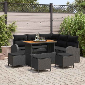 vidaXL Sodo Sofų Rinkinys su pagalve 9 pcs Juoda poliratanas