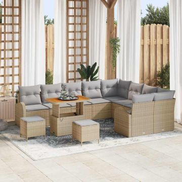 vidaXL Sodo Sofų Rinkinys su pagalve 12 pcs Smėlio poliratanas