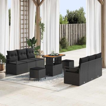vidaXL Sodo Sofų Rinkinys su pagalve 9 pcs Juoda poliratanas