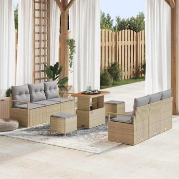 vidaXL Sodo Sofų Rinkinys su pagalve 9 pcs Smėlio poliratanas