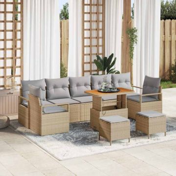 vidaXL Sodo Sofų Rinkinys su pagalve 10 pcs Smėlio poliratanas