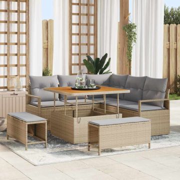 vidaXL Sodo Sofų Rinkinys su pagalve 8 pcs Smėlio poliratanas