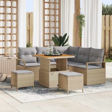 vidaXL Sodo Sofų Rinkinys su pagalve 8 pcs Smėlio poliratanas