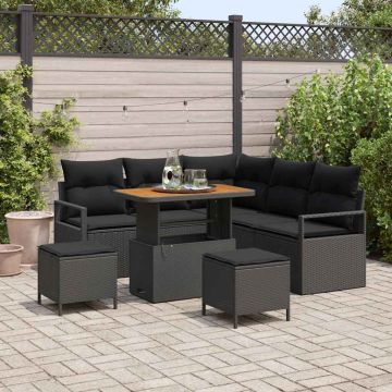 vidaXL Sodo Sofų Rinkinys su pagalve 8 pcs Juoda poliratanas