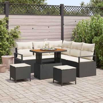 vidaXL Sodo Sofų Rinkinys su pagalve 8 pcs Juoda poliratanas