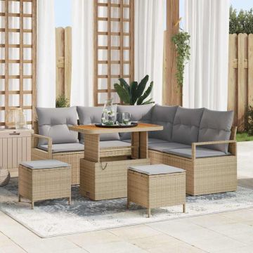 vidaXL Sodo Sofų Rinkinys su pagalve 8 pcs Smėlio poliratanas